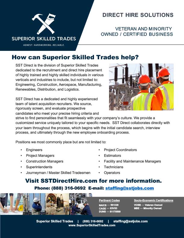 Superior Skilled Trades Direct Hire / Permanent Placement Service Flyer.
