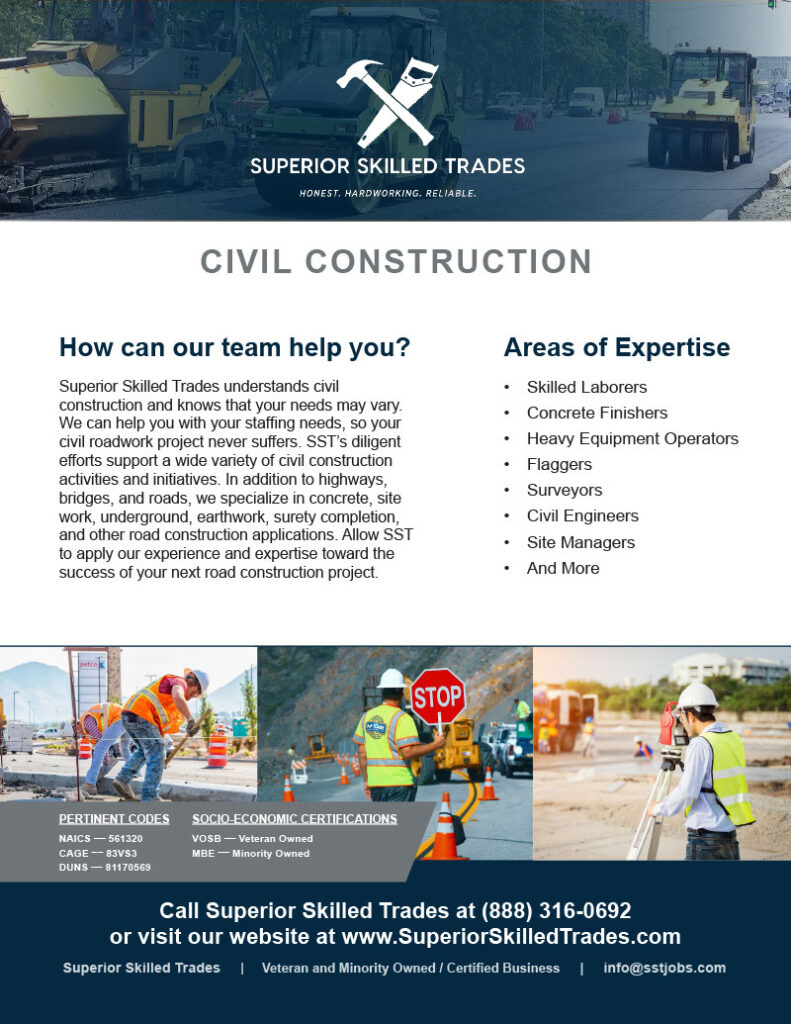 Superior Skilled Trades Civil Construction service flyer.