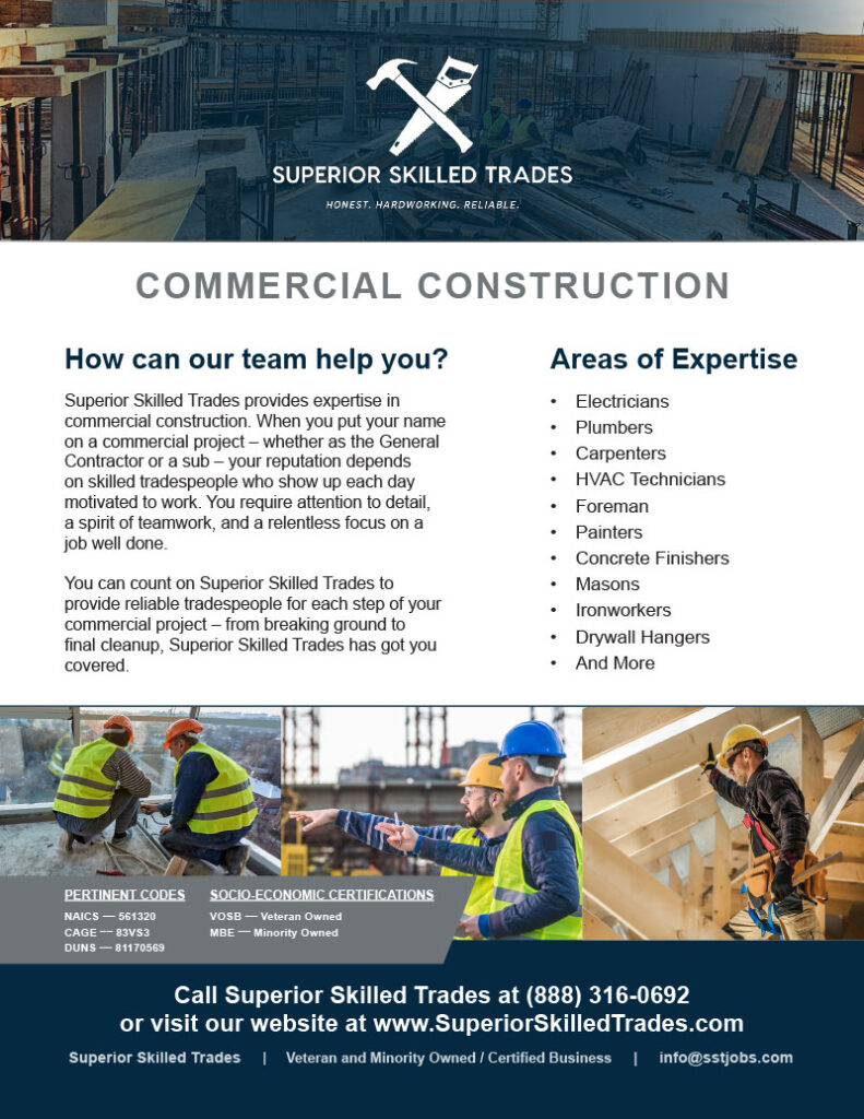 Superior Skiled Trades commercial construction staffing flyer
