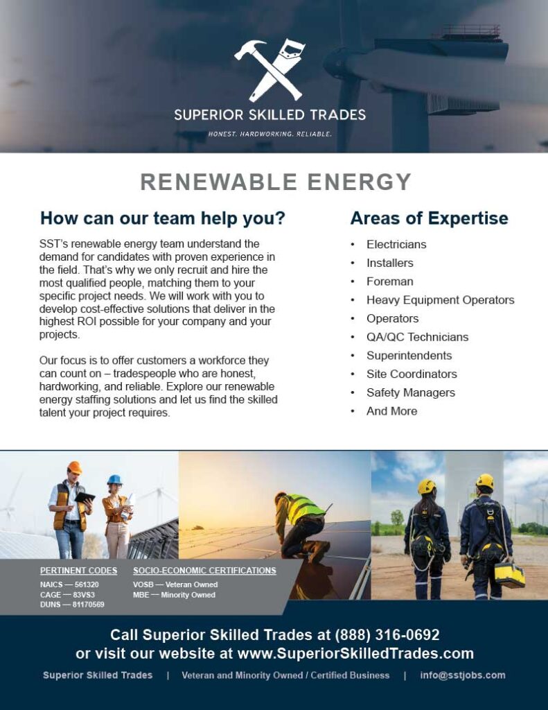 Superior Skilled Trades a national skilled trades staffing provider for renewable energy and more.