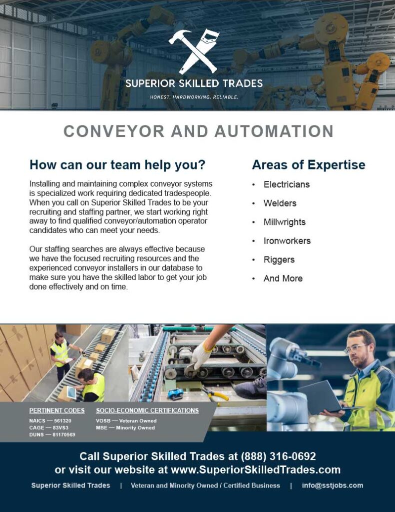 Superior Skilled Trades Conveyor and Automation service flyer.