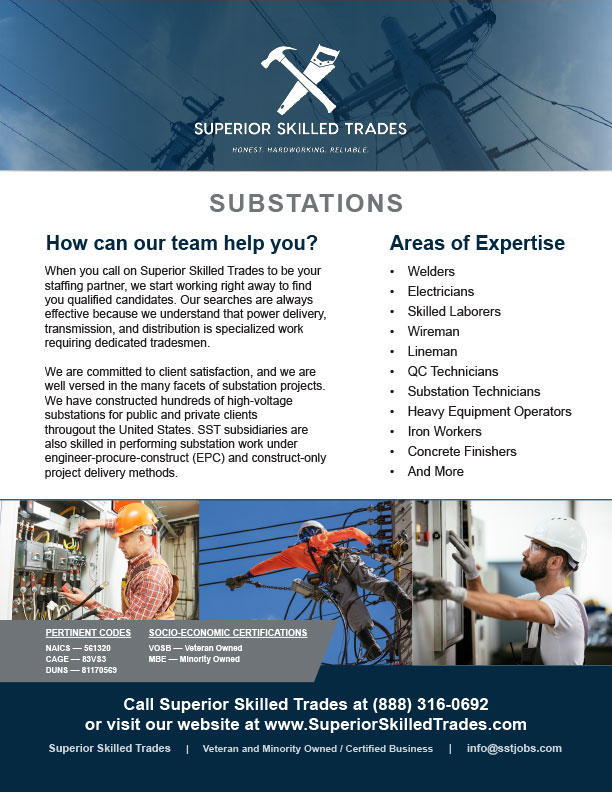 Superior Skilled Trade's Substation Staffing Service Flyer