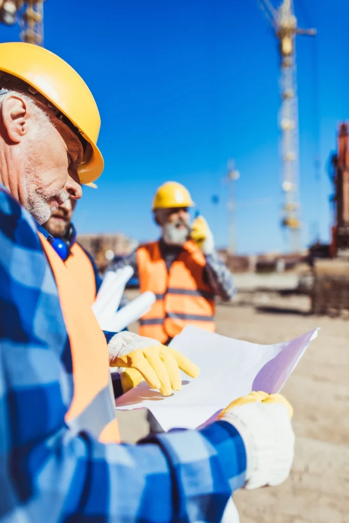 a foreman or construction manager looking over notes in the field
