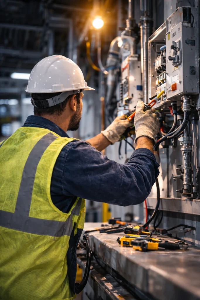 an electrician working with some complex looking wires